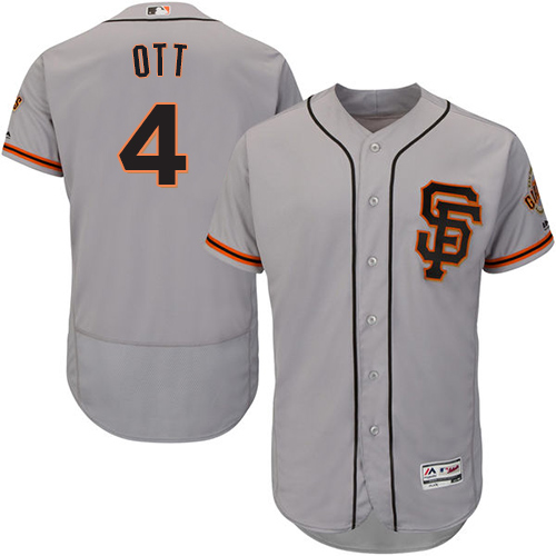 Giants #4 Mel Ott Grey Flexbase Authentic Collection Road 2 Stitched MLB Jersey - Click Image to Close